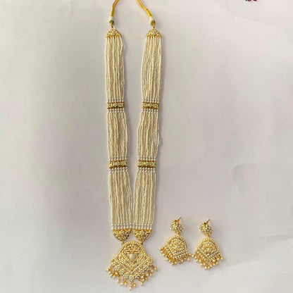 White Long Jadau Gold Plated Necklace Set
