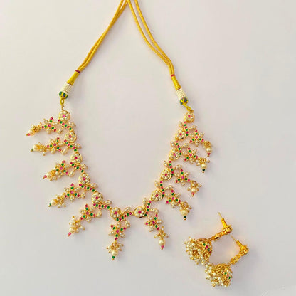 Ruby & Green Gold Plated Jadau  Necklace Set