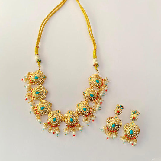 Jadau Gold Plated Firoza Necklace Set