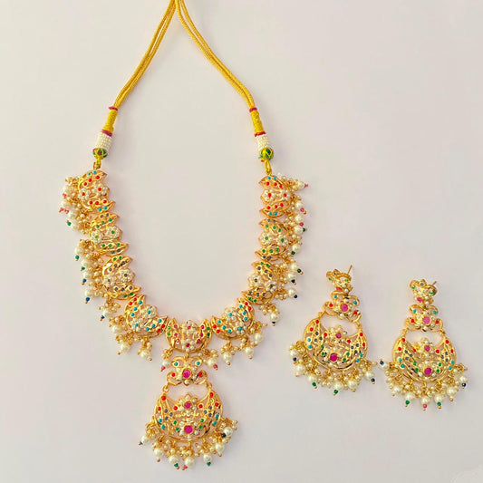 Gold Plated Multi Jadau Necklace Set
