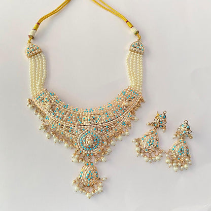 Firoza White Pearl Jadau Necklace Set
