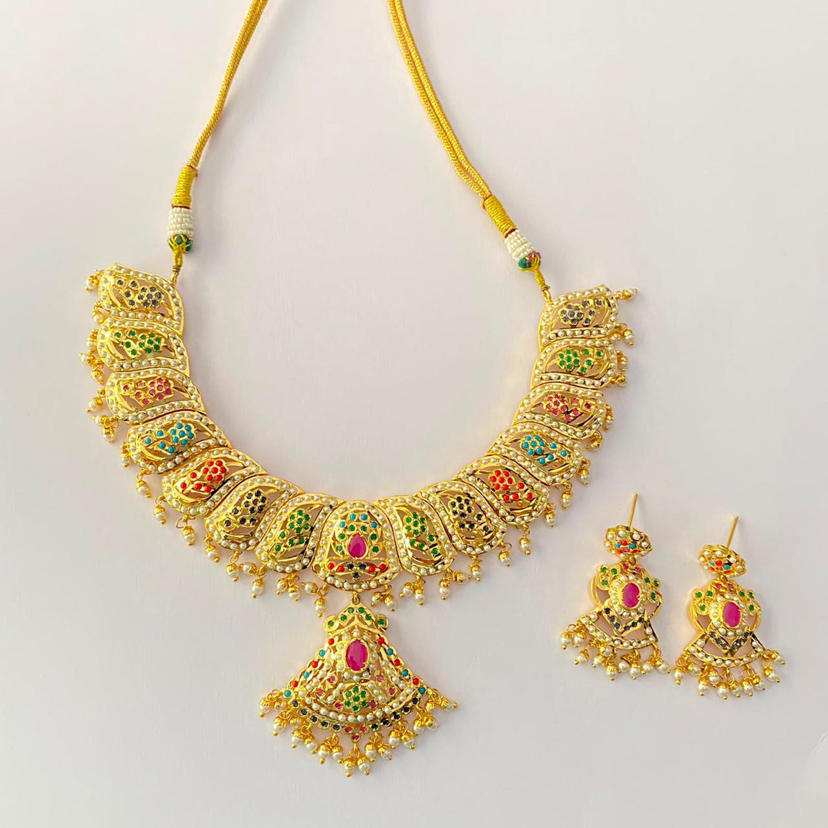 Gold Plated Multi Jadau Necklace Set