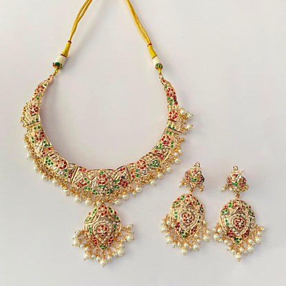 Ruby & Green Jadau Necklace Set