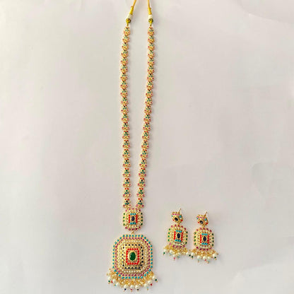 Multi Long Gold Plated Jadau Necklace Set