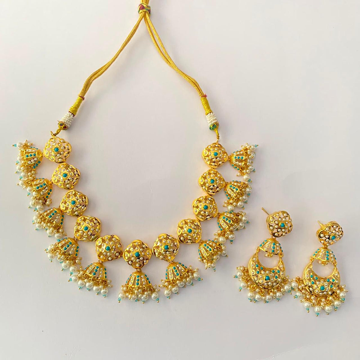 Firoza Gold Plated Jadau Necklace Set