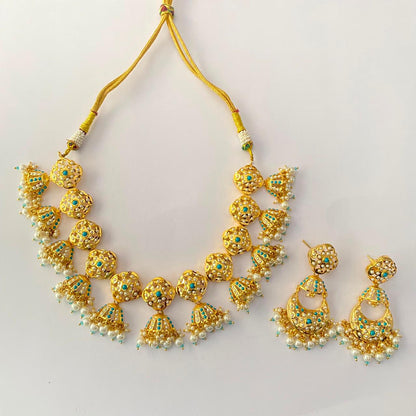Firoza Gold Plated Jadau Necklace Set