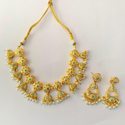 Firoza Gold Plated Jadau Necklace Set