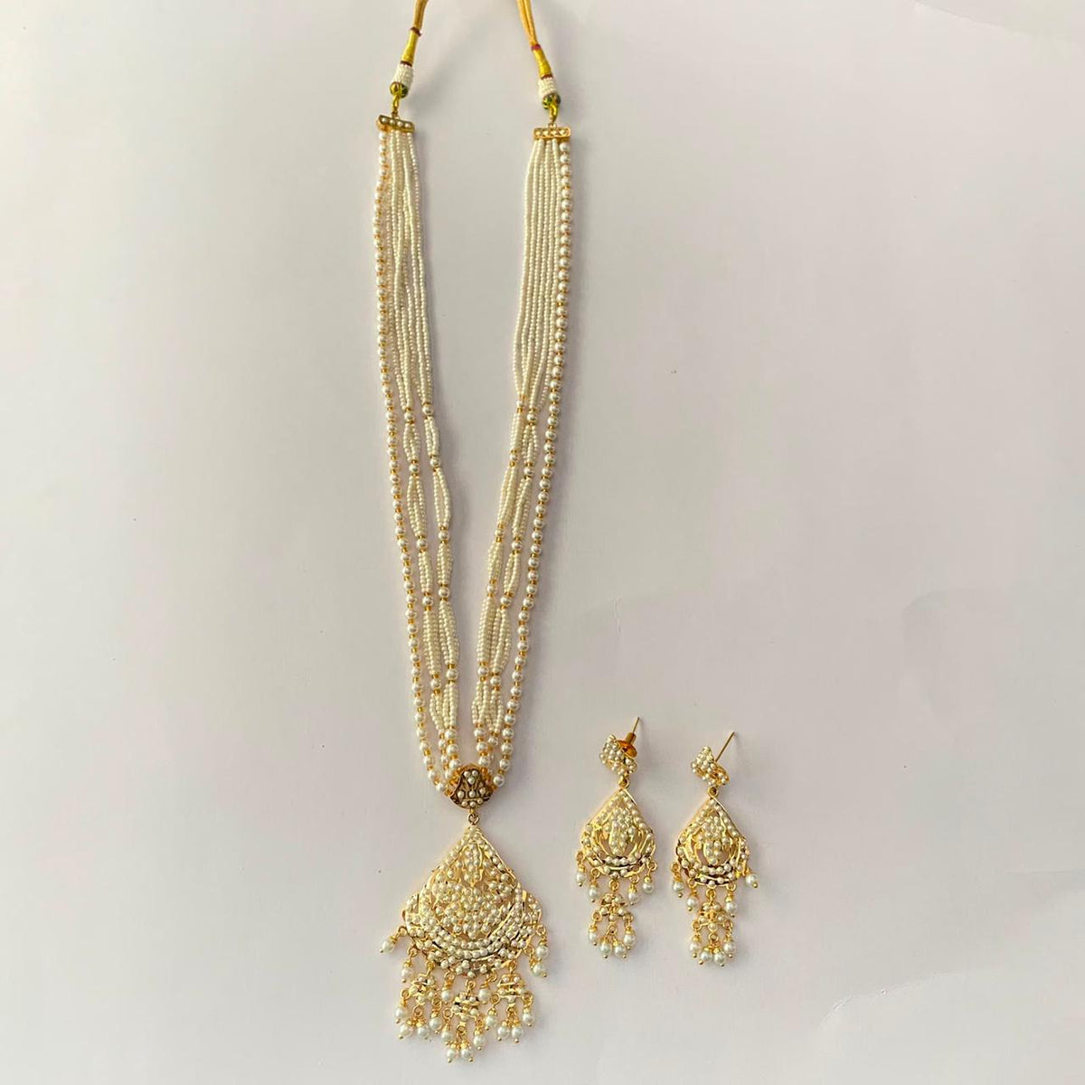 Gold Plated White Pearl Long Necklace Set