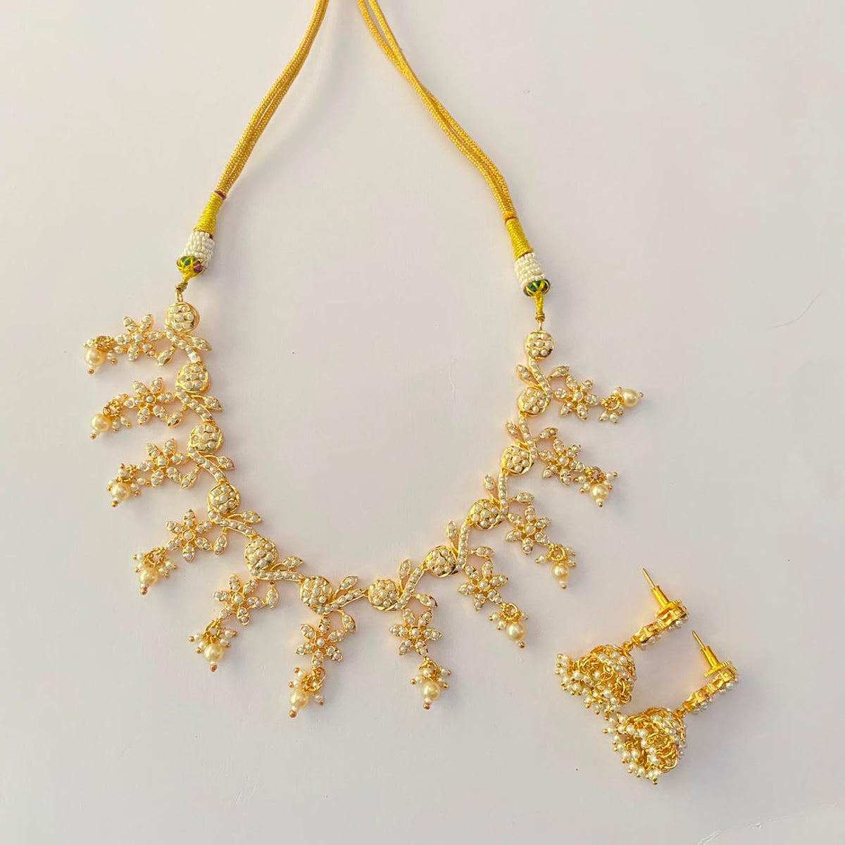 White Pearl Gold Plated Jadau Necklace Set