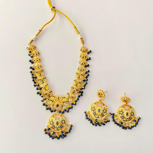 Gold Plated Blue Jadau Necklace Set