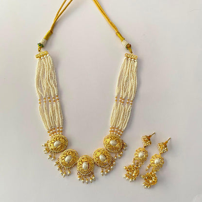 Gold Plated White Pearl Necklace Set
