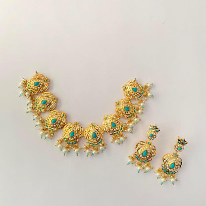 Gold Plated Firoza Jadau Necklace  Set