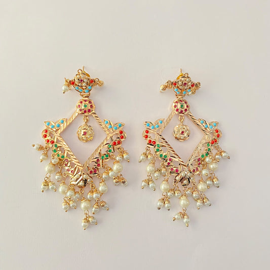Multi Jadau Pearl Earring