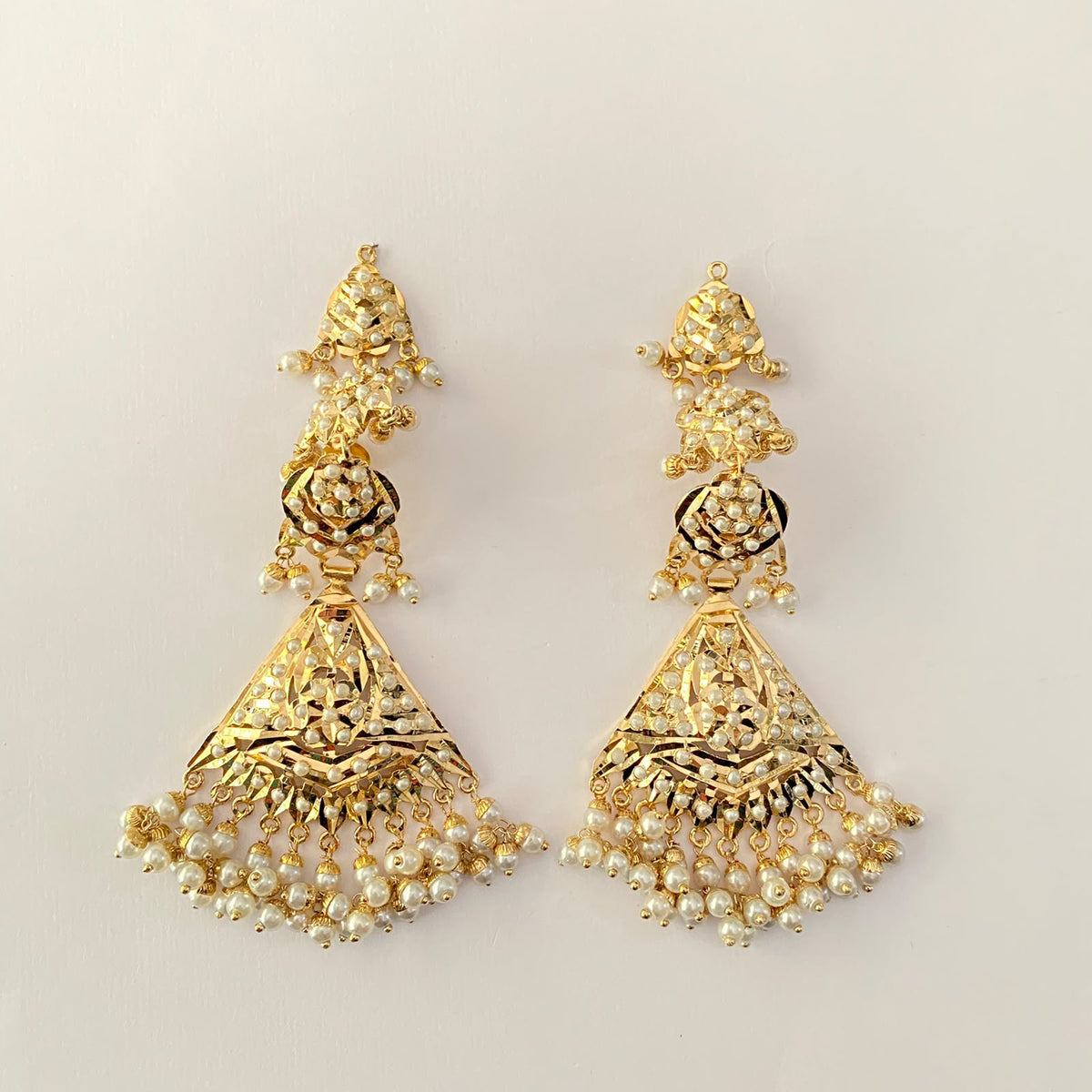 Gold Plated Jadau Pearl Kaan Chain Earring