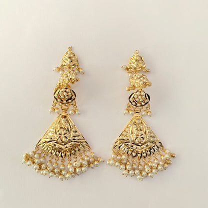 Gold Plated Jadau Pearl Kaan Chain Earring