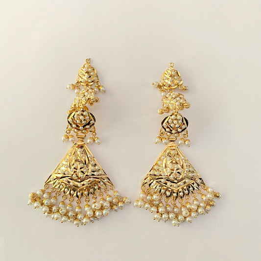 Gold Plated Jadau Pearl Kaan Chain Earring