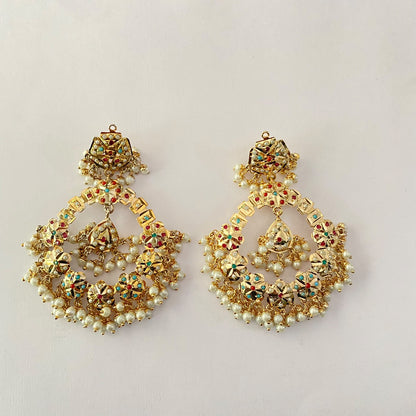 Gold Plated Multi Jadau Chand Bali