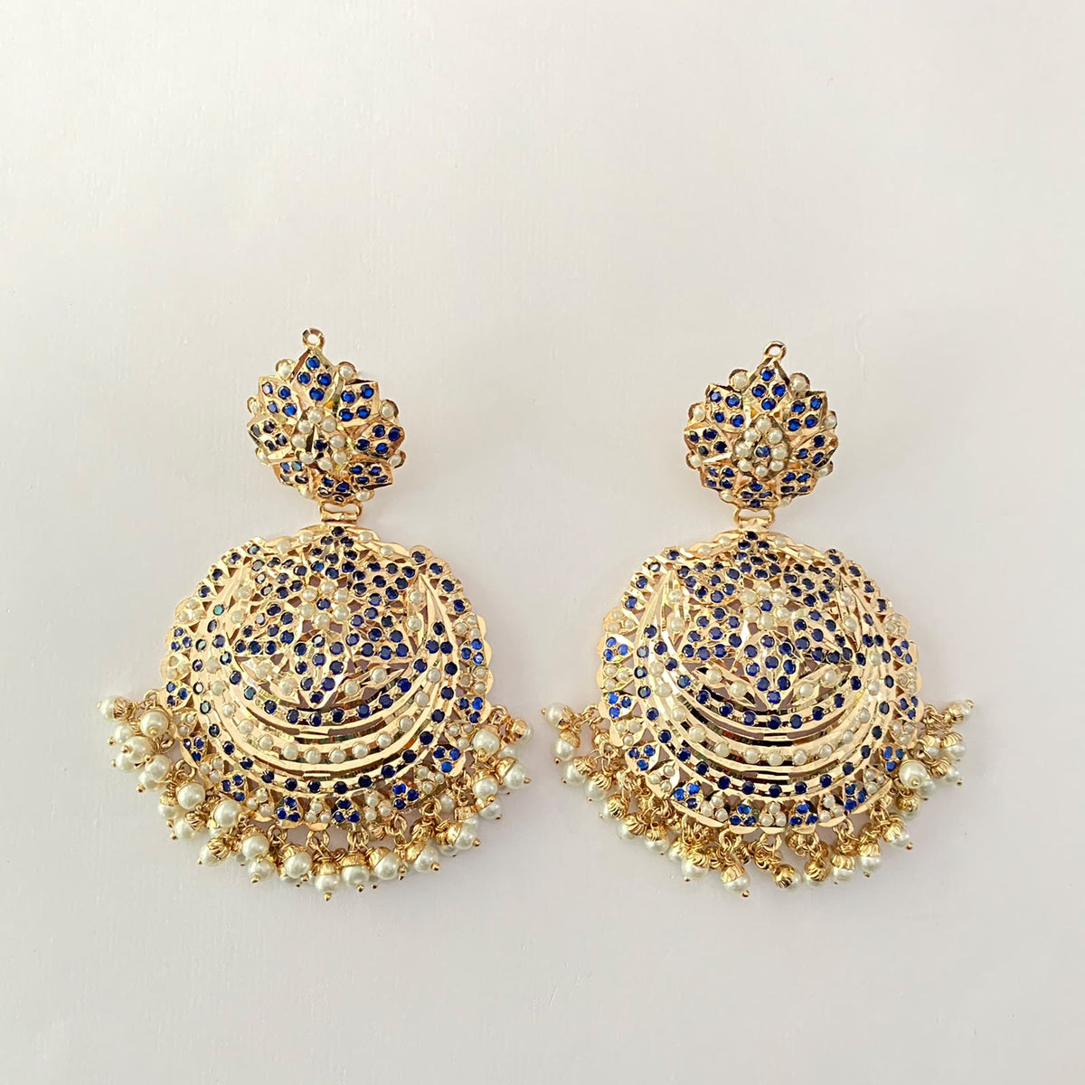 Blue Jadau Chand Bali