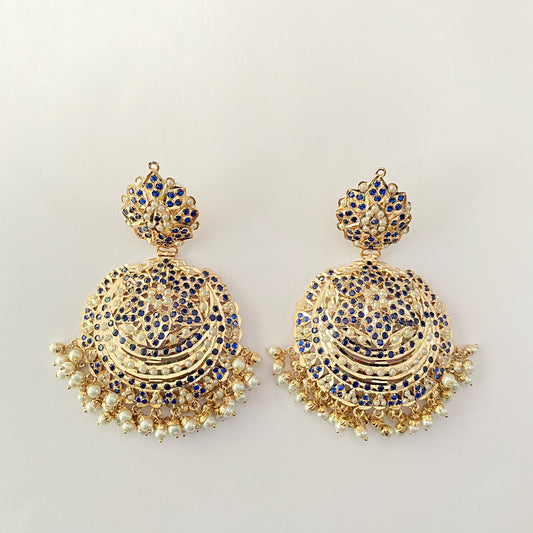Blue Jadau Chand Bali