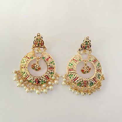 Ruby & Green Jadau Chand Bali