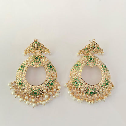 Green & Pearl Jadau Chand Bali