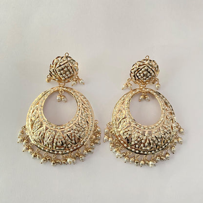 Gold Plated Pearl Jadau Chand Bali