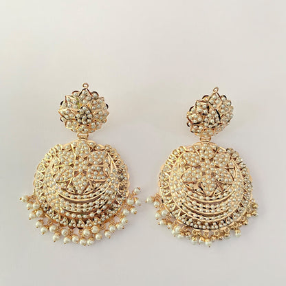 Jadau Gold Plated Pearl Chand Bali