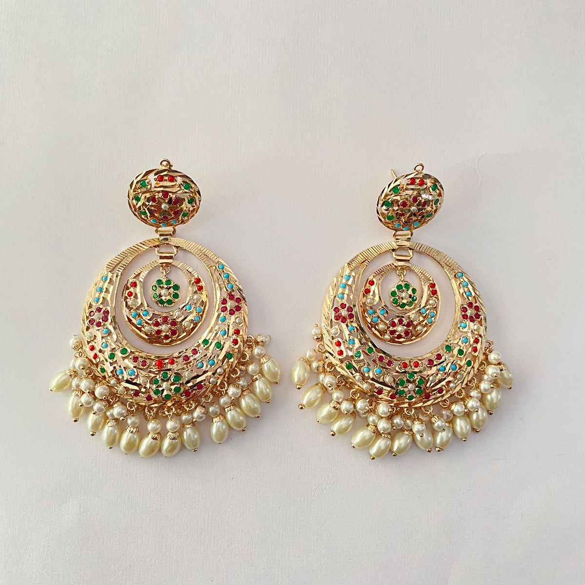 Multi Pearl Jadau Chand Bali