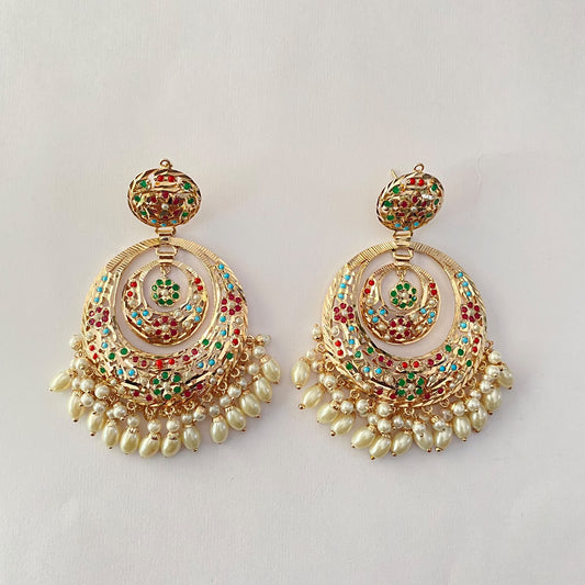 Multi Pearl Jadau Chand Bali