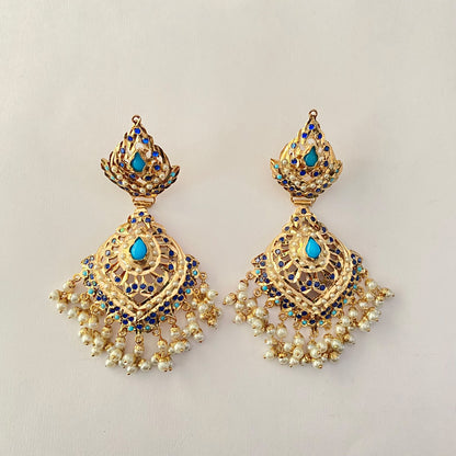 Blue & Firoza Pearl Jadau Earring