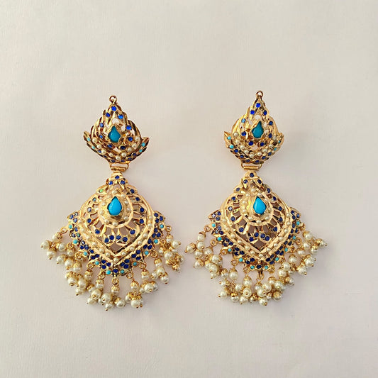 Blue & Firoza Pearl Jadau Earring