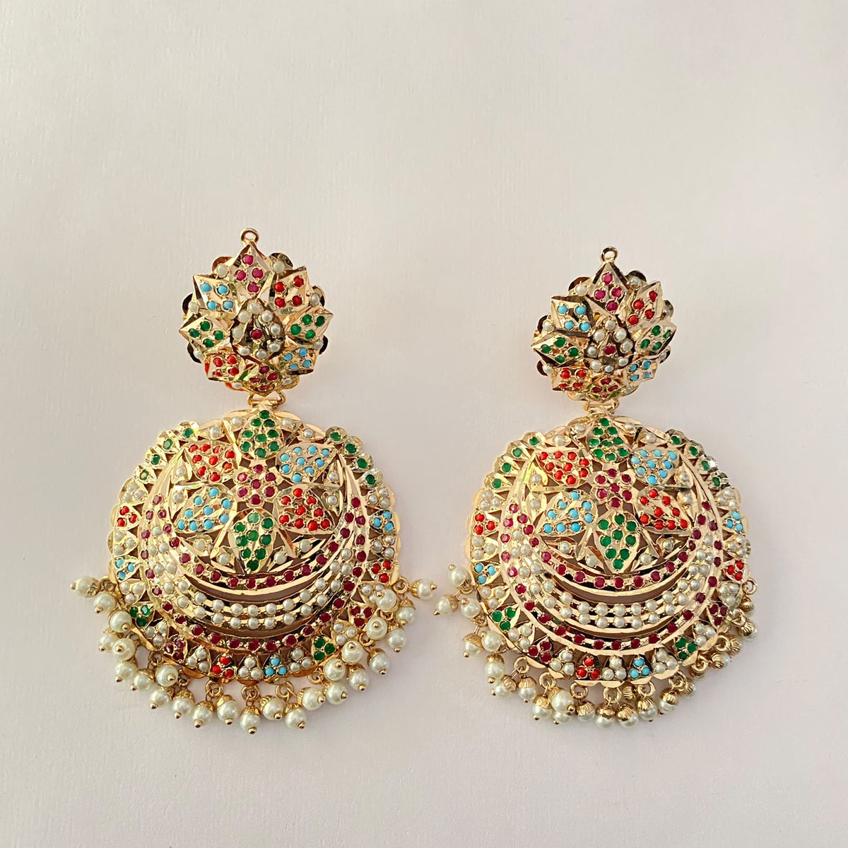 Multi Gold Plated Jadau Chand Bali