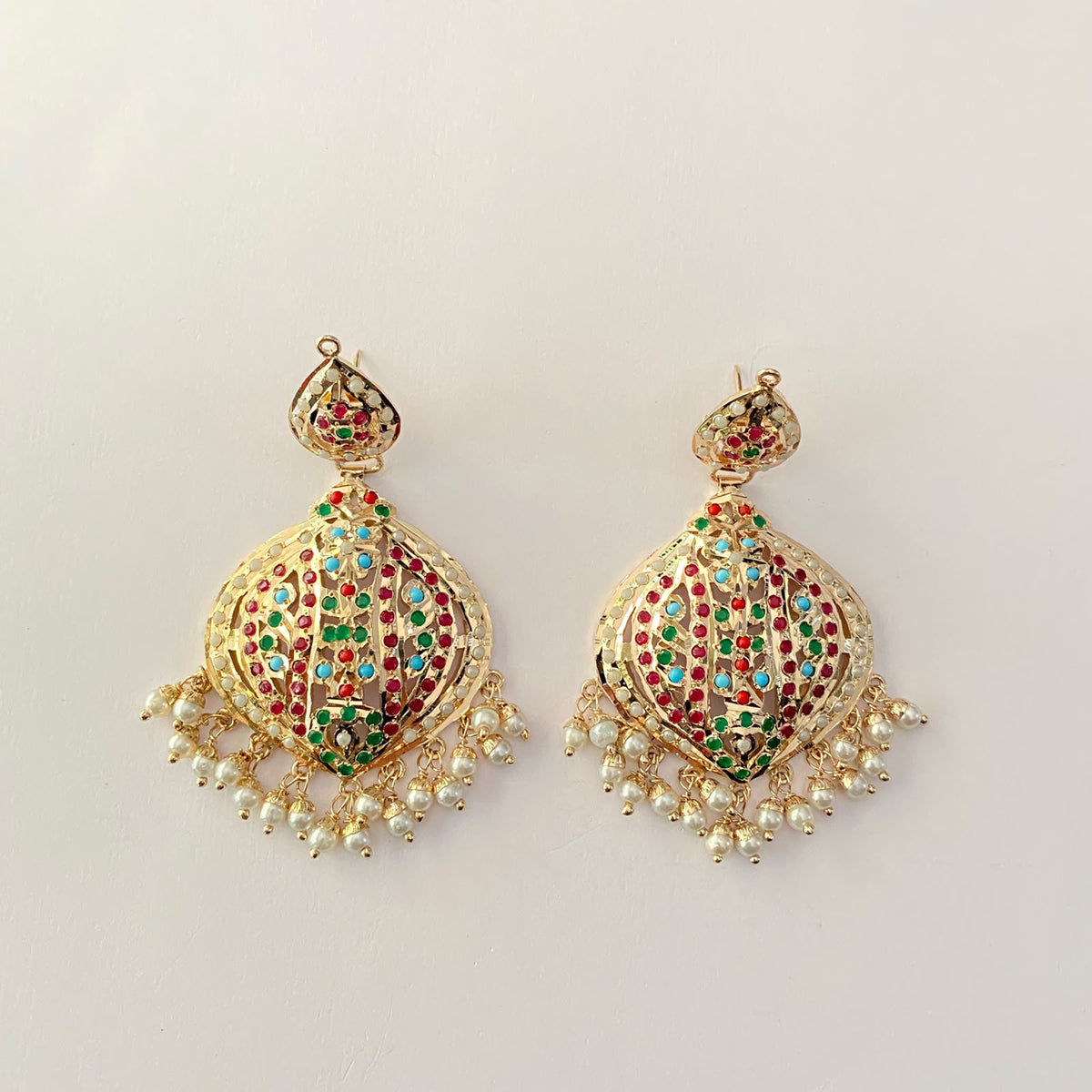 Small Multi Gold Plated Jadau Earring