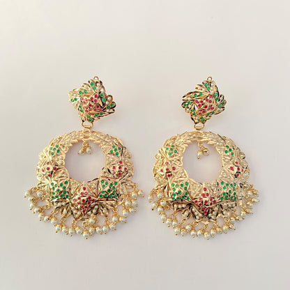 Ruby & Green Big Jadau Chand Bali