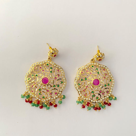 Ruby & Green Gold Plated Jadau Earring