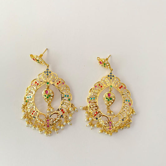 Gold Plated Multi Jadau Chand Bali Earring