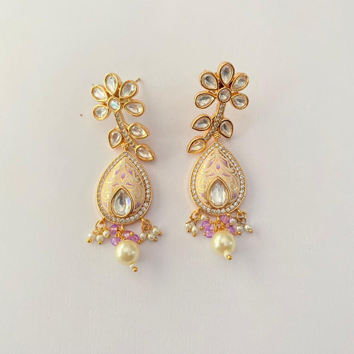 Polki Gold Plated Flower Design Earring