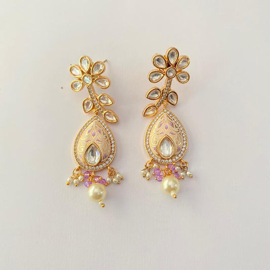 Polki Gold Plated Flower Design Earring