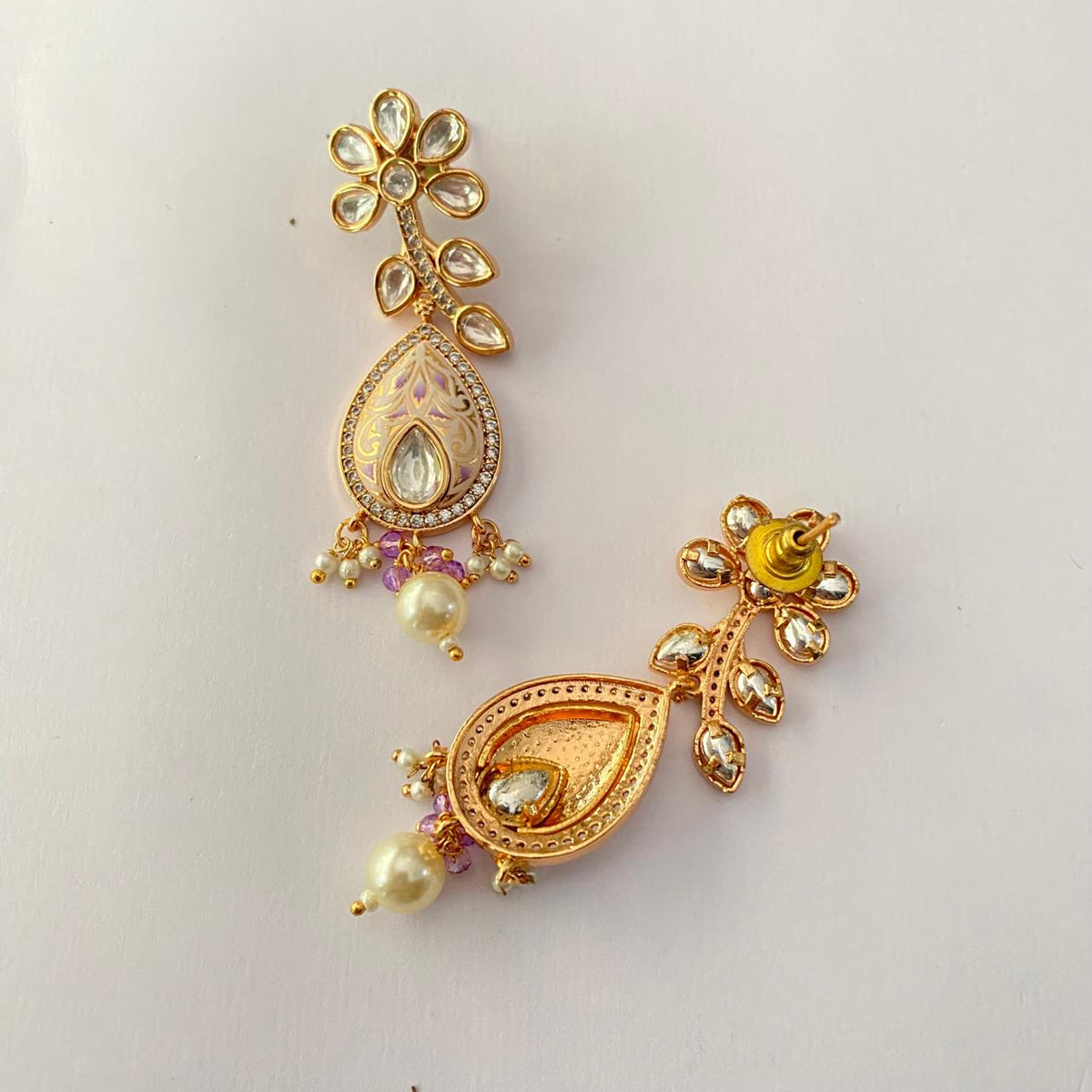 Polki Gold Plated Flower Design Earring