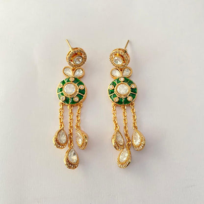 Emerald Gold Plated Polki Sleek Earring