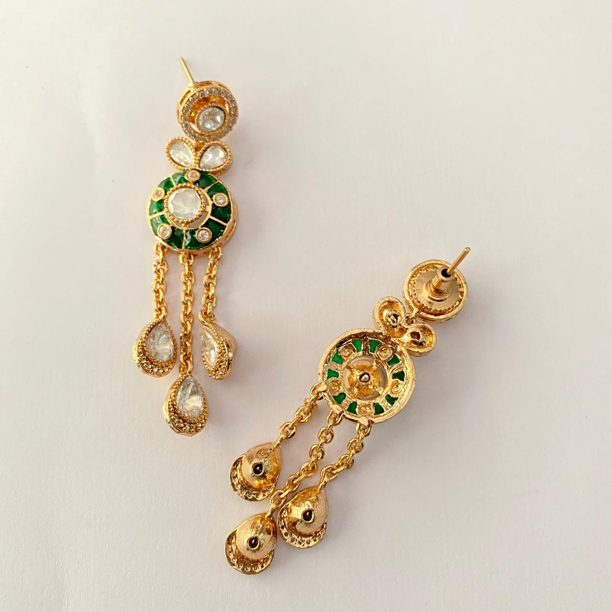 Emerald Gold Plated Polki Sleek Earring