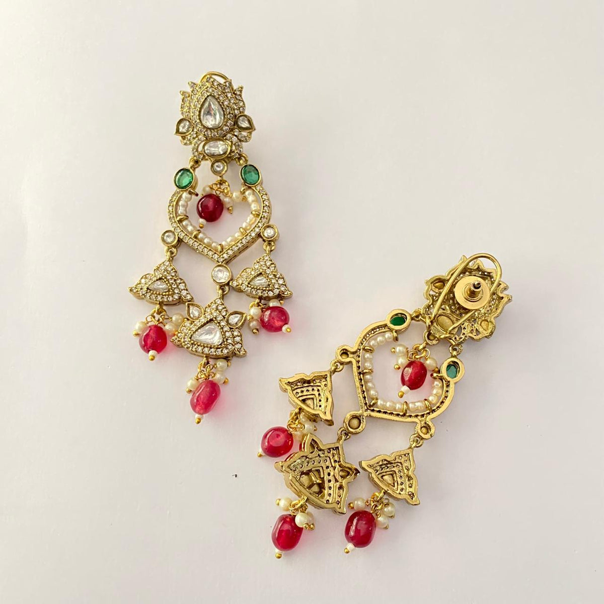Ruby Antique Gold Plated Hanging Earring