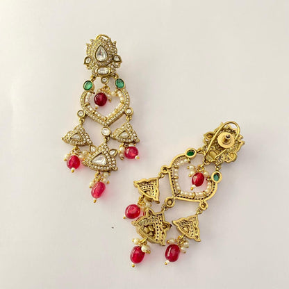 Ruby Antique Gold Plated Hanging Earring