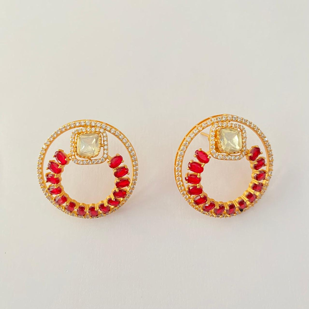 Ruby Antique Gold Plated Circular Fusion Style Stud