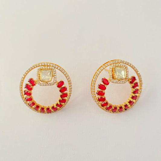 Ruby Antique Gold Plated Circular Fusion Style Stud