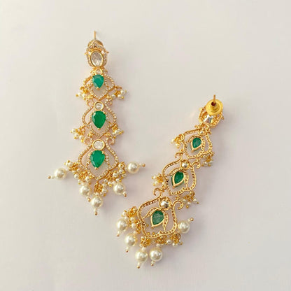 Green Stone Gold Plated Hanging Long Earring