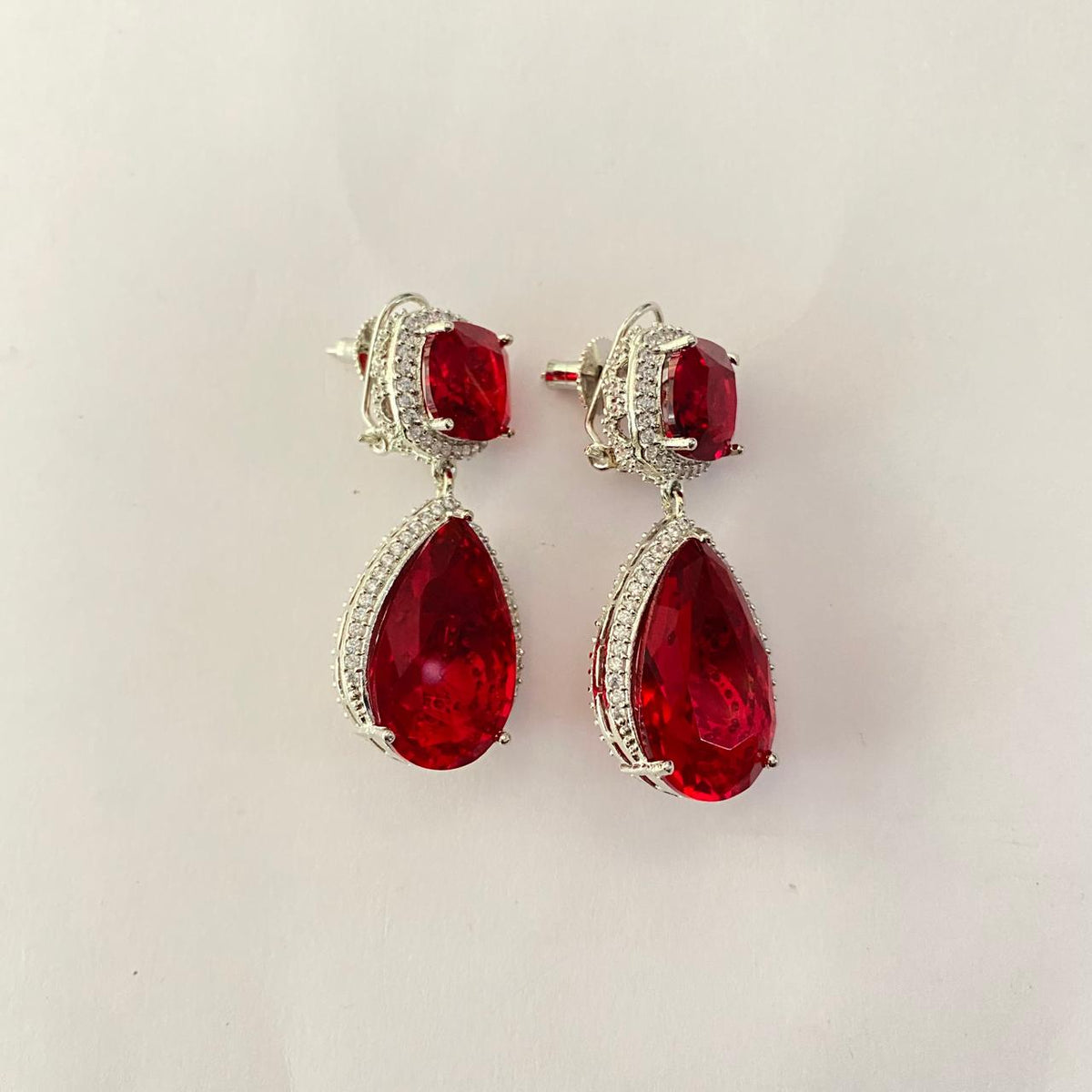 Ruby Drop Silver Plated Earring