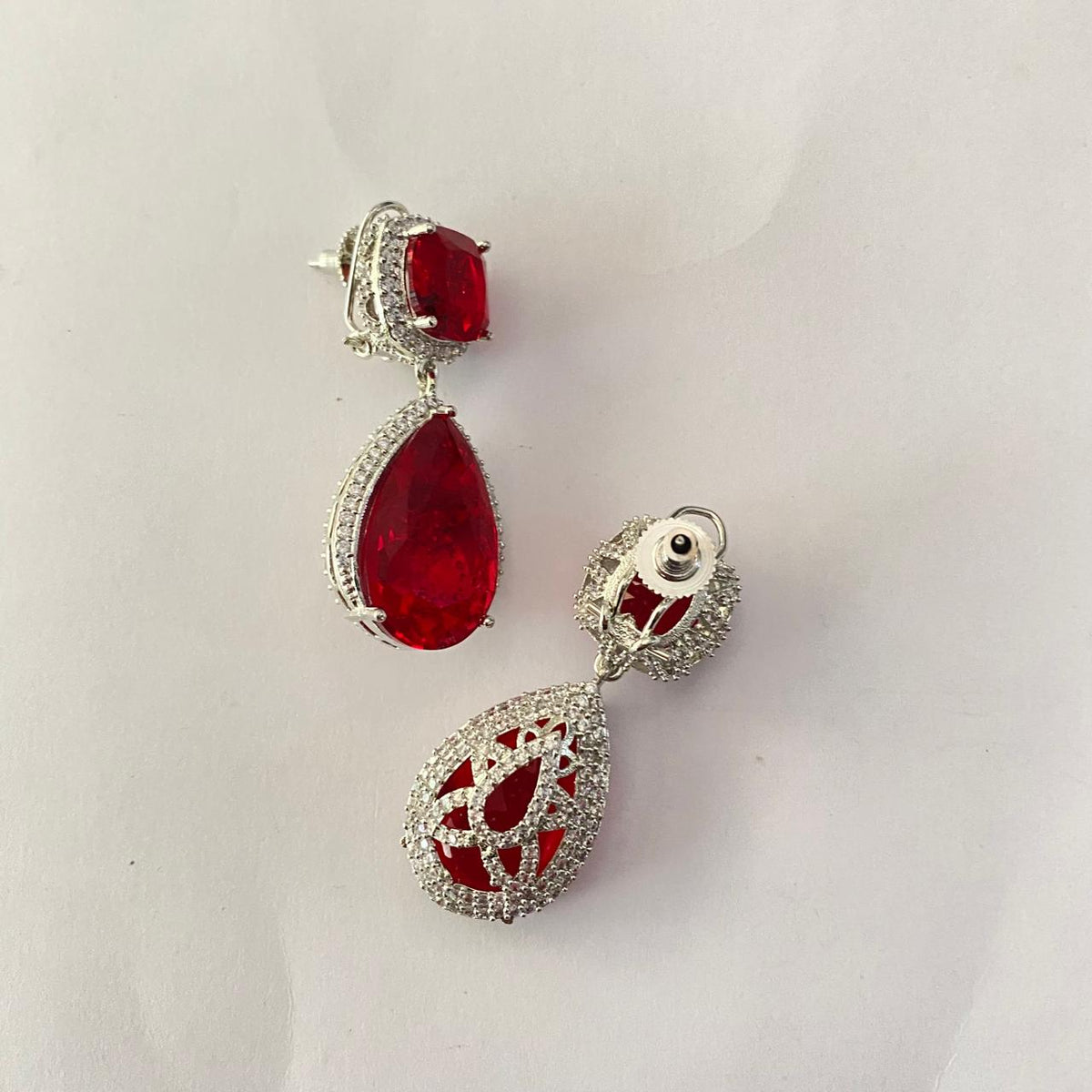 Ruby Drop Silver Plated Earring