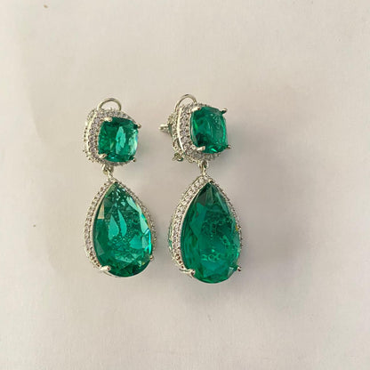 Aqua Silver Plated Earring