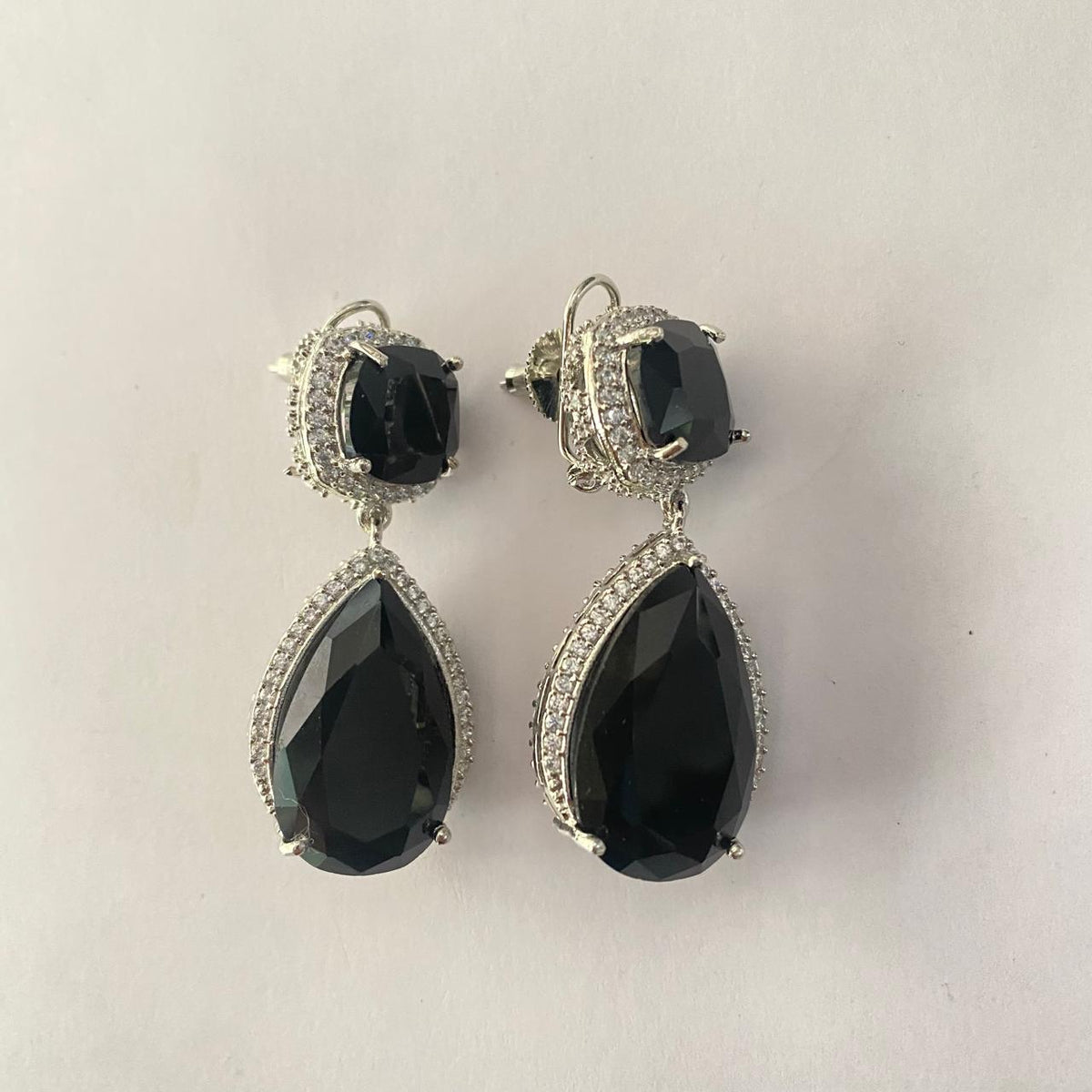 Black Drop Diamond Silver Plated Earring